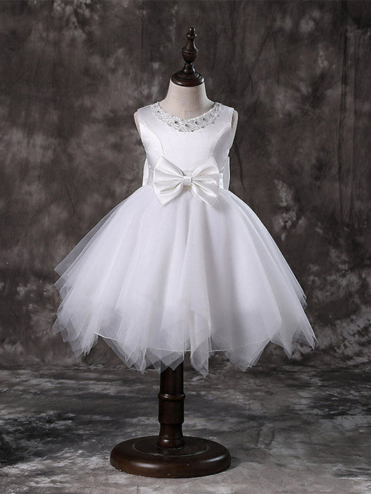 Short Princess Jewel Neck Wedding First Communion Pageant Flower Girl Dresses