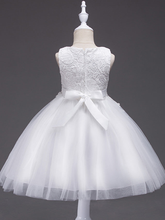 Short Princess Lace Tulle Jewel Neck Wedding First Communion Birthday Flower Girl Dresses