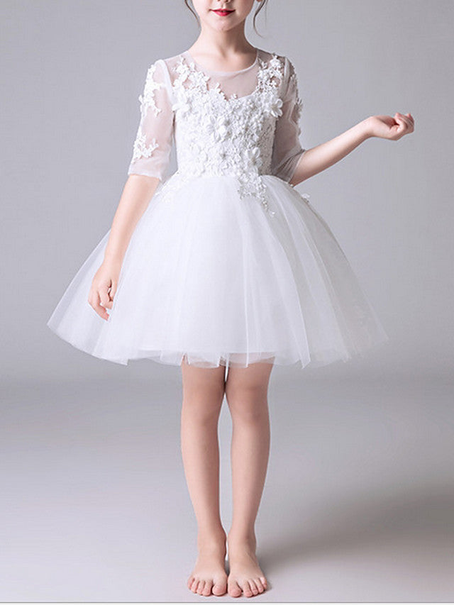 Short Princess Polyester Jewel Neck First Communion Flower Girl Dresses with Sleeves