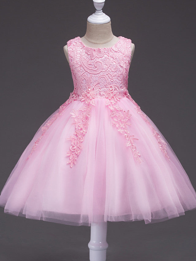 Short Princess Polyester Sleeveless Jewel Neck Party Pageant Flower Girl Dresses