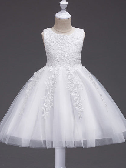 Short Princess Polyester Sleeveless Jewel Neck Party Pageant Flower Girl Dresses