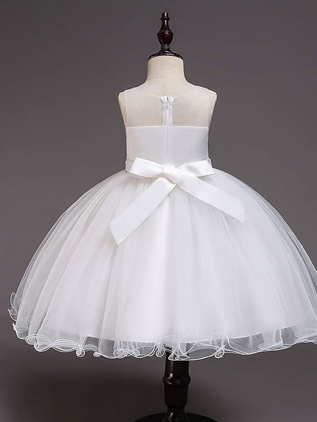 Short Princess Satin Tulle Sleeveless Jewel Neck Wedding Party Pageant Flower Girl Dresses