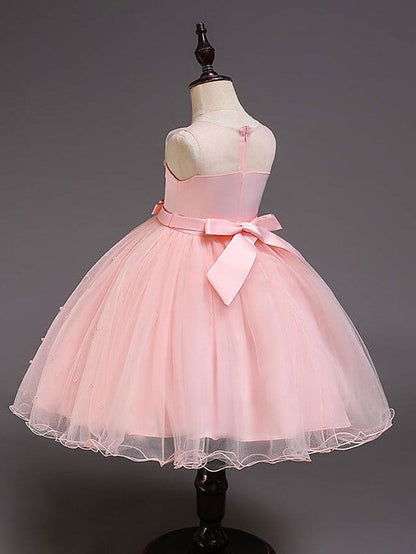 Short Princess Satin Tulle Sleeveless Jewel Neck Wedding Party Pageant Flower Girl Dresses