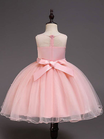 Short Princess Satin Tulle Sleeveless Jewel Neck Wedding Party Pageant Flower Girl Dresses