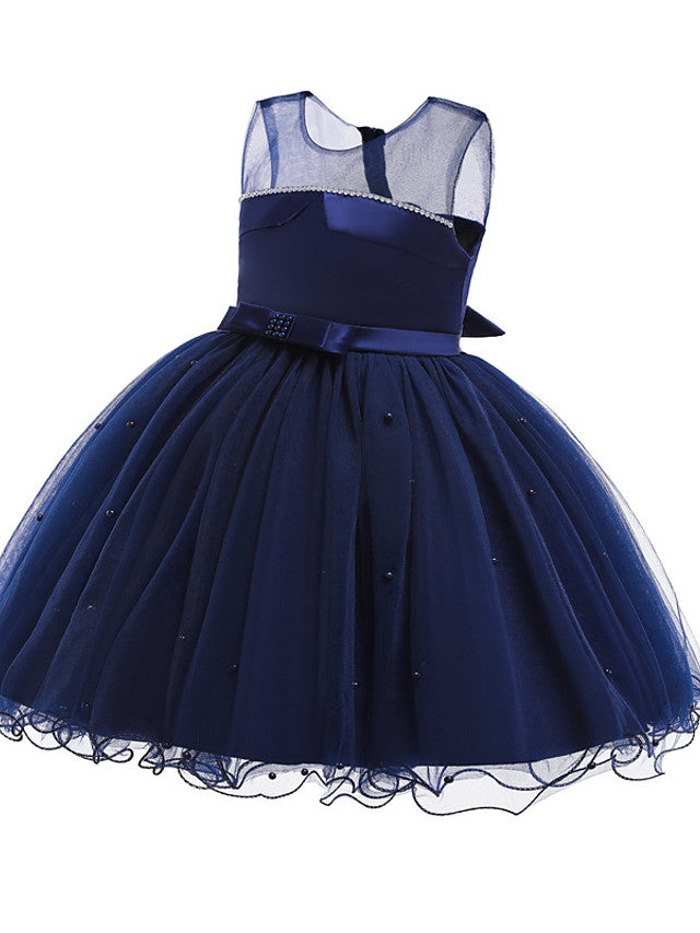 Short Princess Satin Tulle Sleeveless Jewel Neck Wedding Party Pageant Flower Girl Dresses