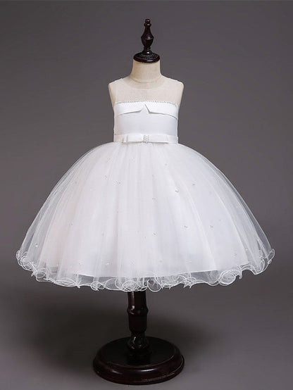 Short Princess Satin Tulle Sleeveless Jewel Neck Wedding Party Pageant Flower Girl Dresses