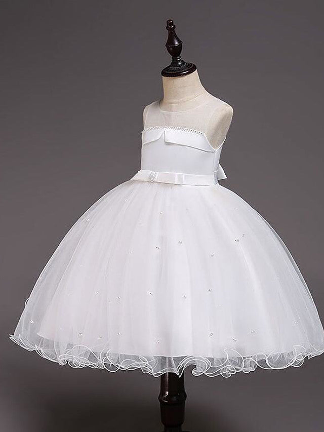 Short Princess Satin Tulle Sleeveless Jewel Neck Wedding Party Pageant Flower Girl Dresses