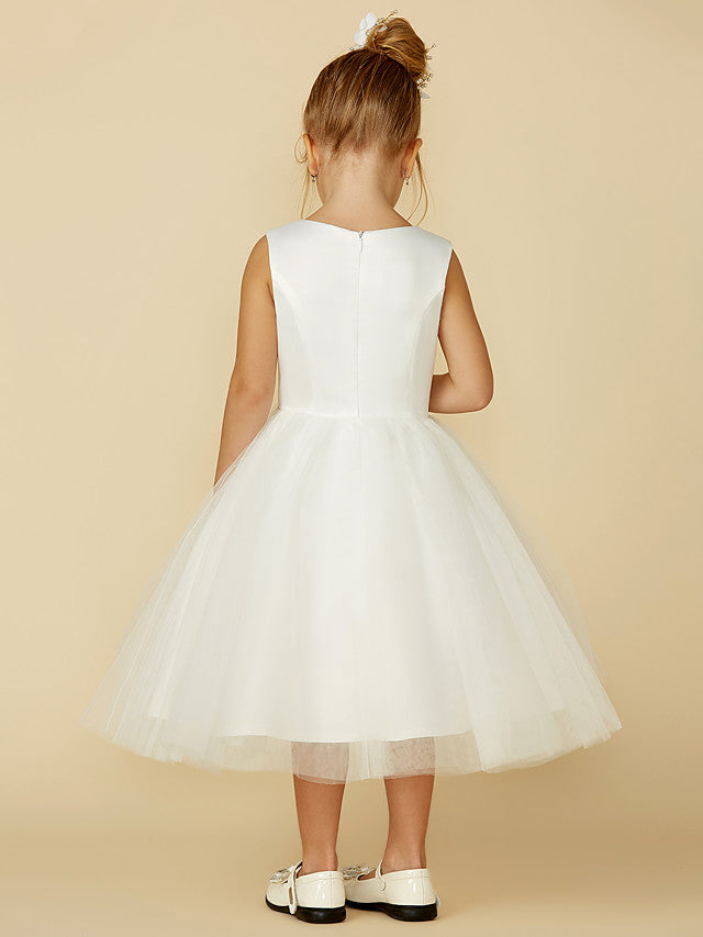 Short Princess Satin Tulle Wedding First Communion Flower Girl Dresses