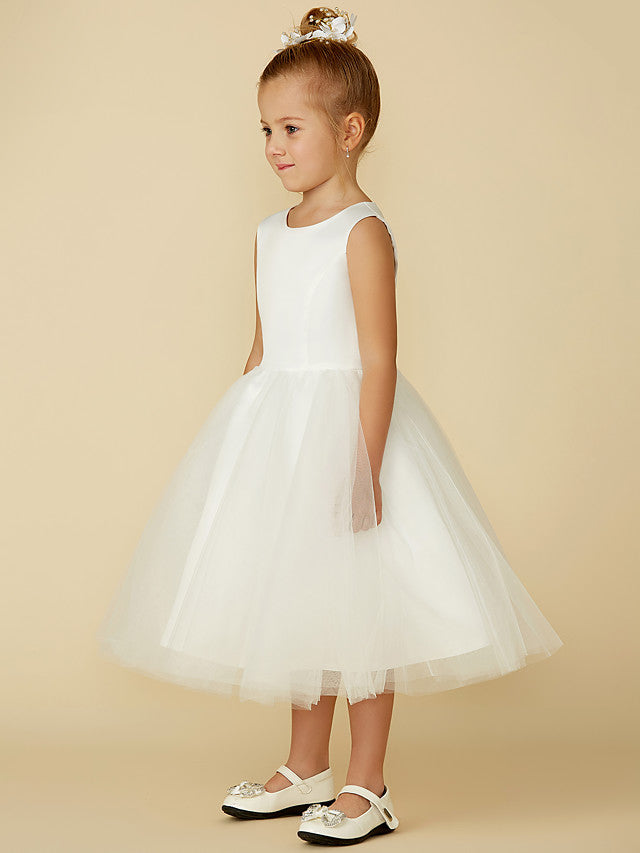 Short Princess Satin Tulle Wedding First Communion Flower Girl Dresses