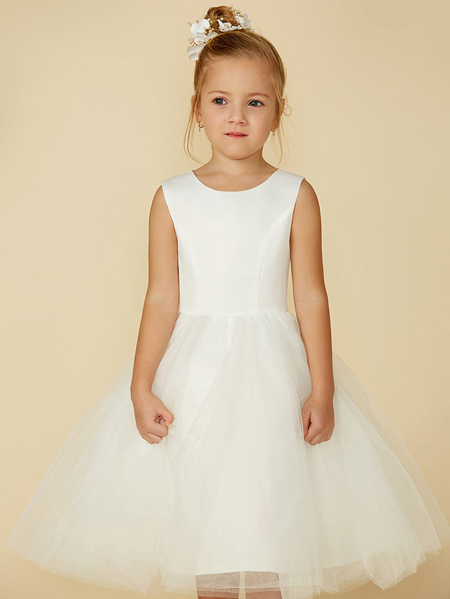 Short Princess Satin Tulle Wedding First Communion Flower Girl Dresses