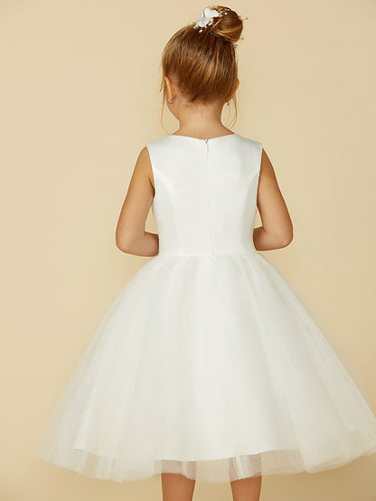 Short Princess Satin Tulle Wedding First Communion Flower Girl Dresses