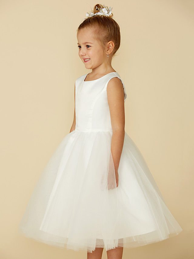 Short Princess Satin Tulle Wedding First Communion Flower Girl Dresses