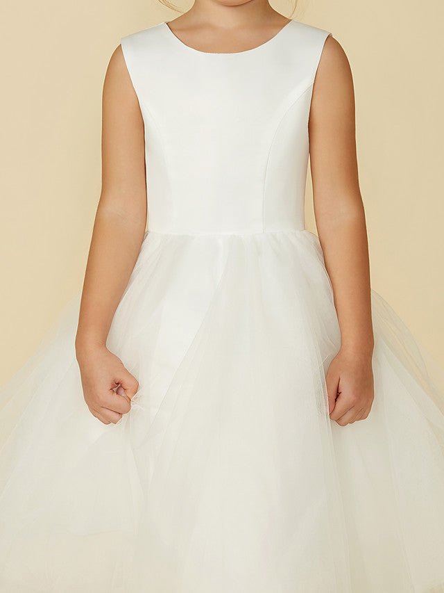 Short Princess Satin Tulle Wedding First Communion Flower Girl Dresses