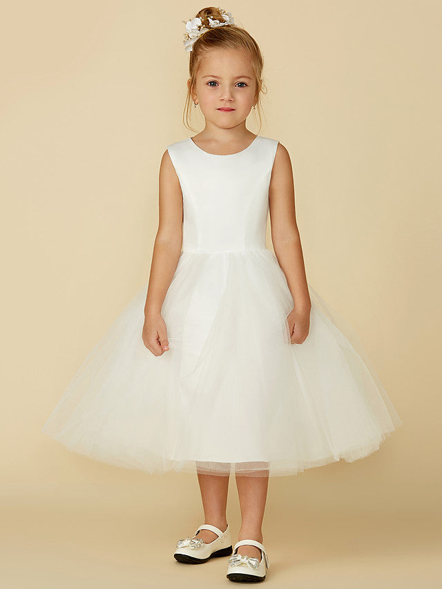 Short Princess Satin Tulle Wedding First Communion Flower Girl Dresses