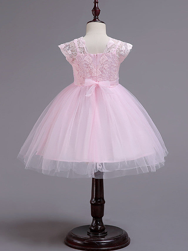 Short Princess Square Neck Lace Tulle Wedding Party Pageant Flower Girl Dresses