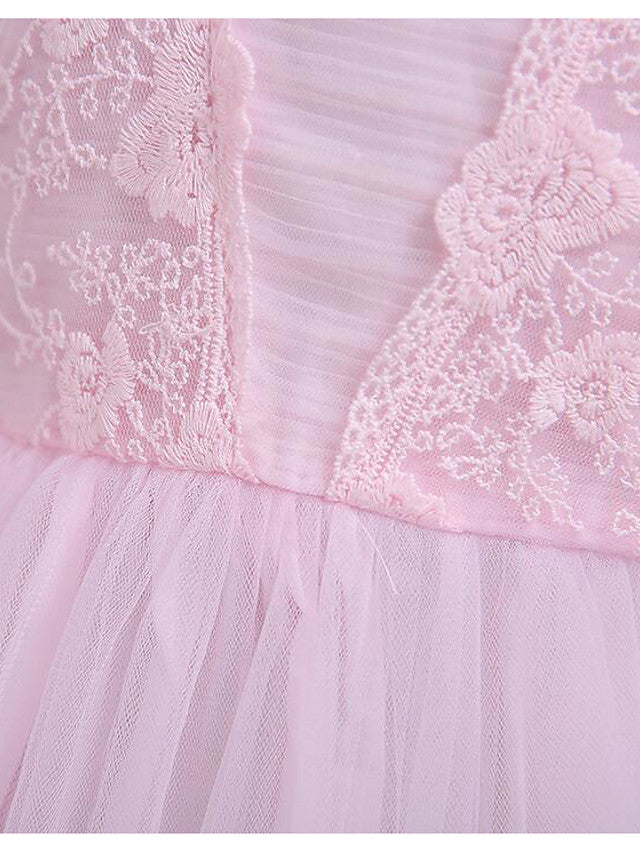 Short Princess Square Neck Lace Tulle Wedding Party Pageant Flower Girl Dresses