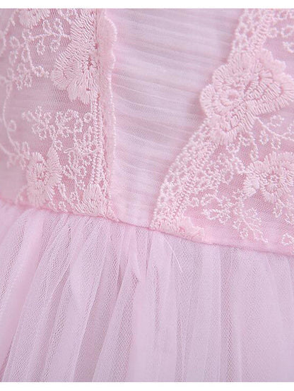 Short Princess Square Neck Lace Tulle Wedding Party Pageant Flower Girl Dresses