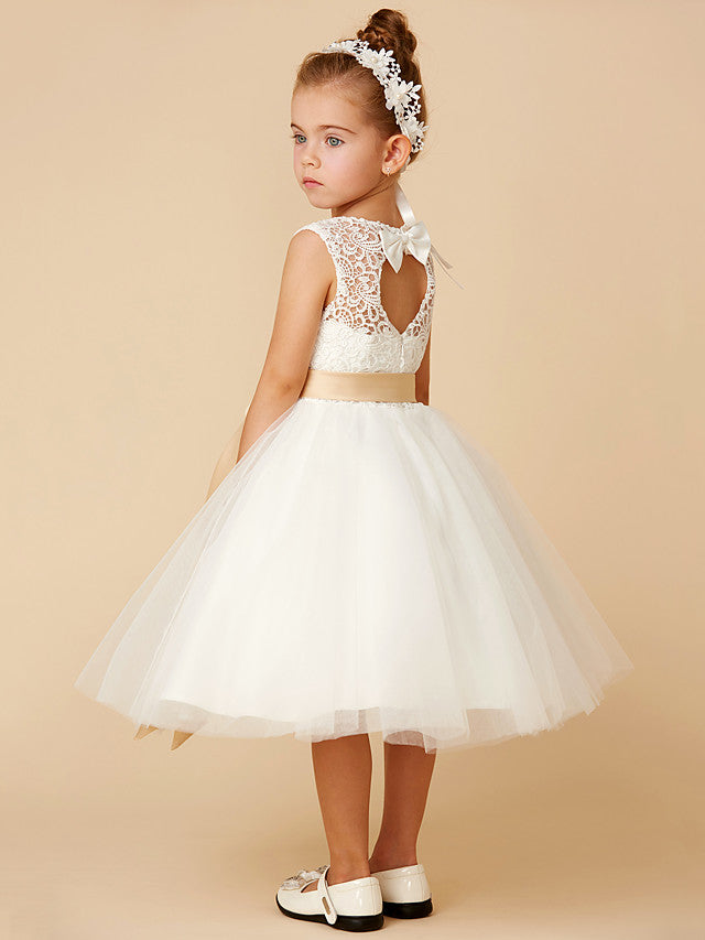 Short Princess Tulle Jewel Neck Wedding First Communion Flower Girl Dresses