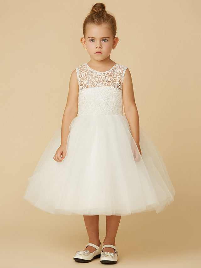 Short Princess Tulle Jewel Neck Wedding First Communion Flower Girl Dresses