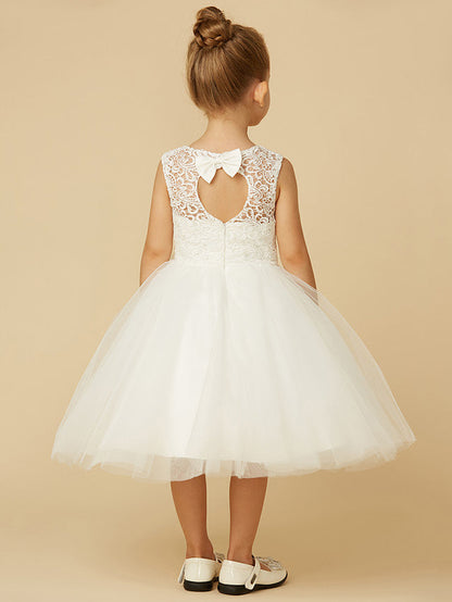 Short Princess Tulle Jewel Neck Wedding First Communion Flower Girl Dresses