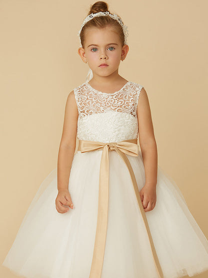 Short Princess Tulle Jewel Neck Wedding First Communion Flower Girl Dresses