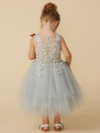 Short Princess Tulle Sleeveless Jewel Neck Pageant Flower Girl Dresses