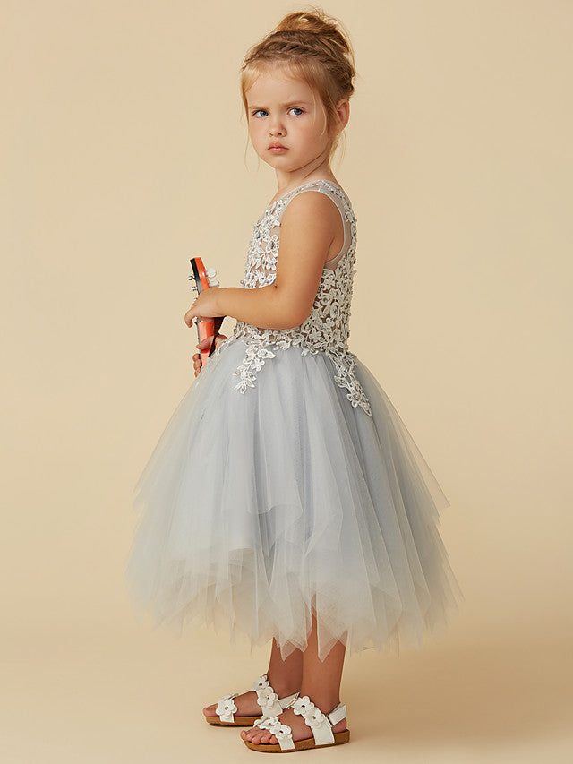 Short Princess Tulle Sleeveless Jewel Neck Pageant Flower Girl Dresses