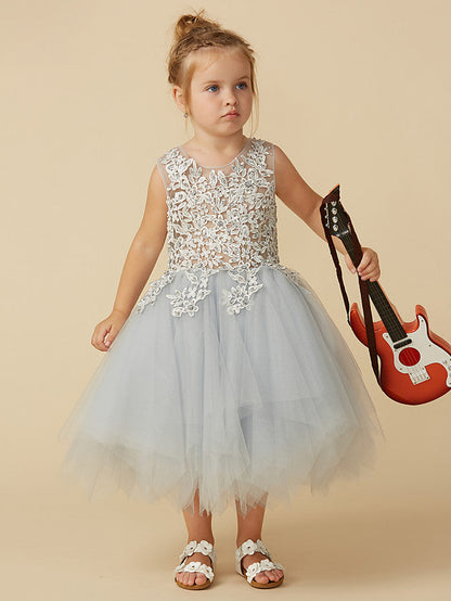 Short Princess Tulle Sleeveless Jewel Neck Pageant Flower Girl Dresses