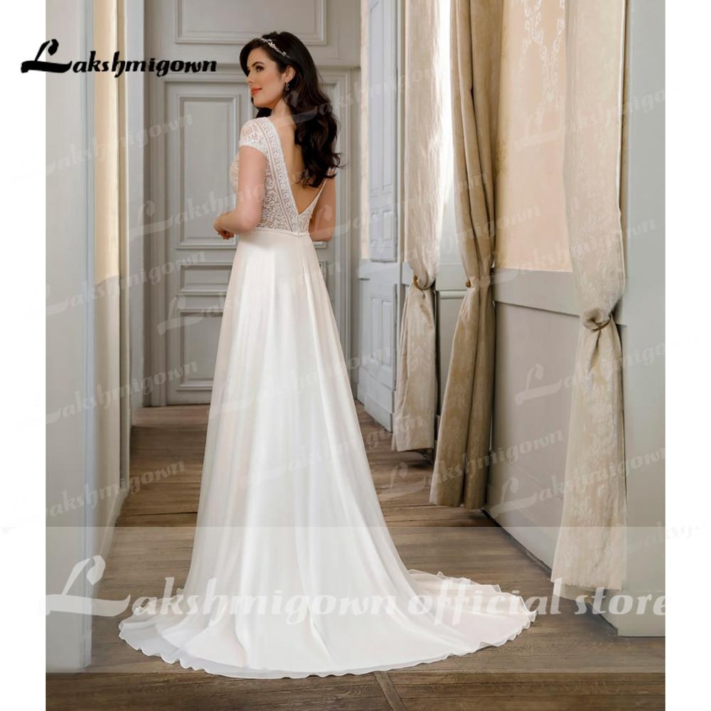 NumberSea Short Sleeve Lace Backless V Neck Wedding Dresses