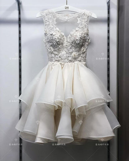 NumberSea Short Wedding Dress 2024 Appliques Flowers Lace Top Bride Dresses Mini Wedding