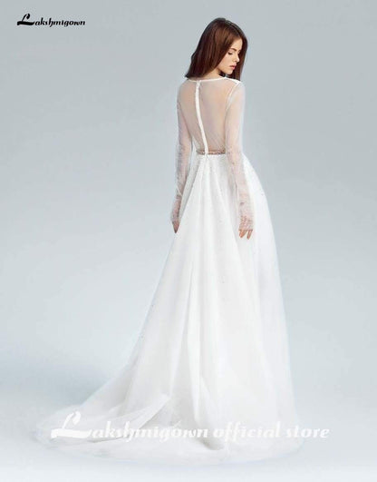 NumberSea Simple A-line Modest Wedding Dresses With Long Sleeves