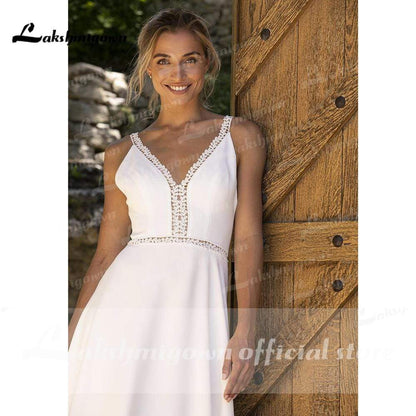 NumberSea Schlichtes Strand-Brautkleid im Prinzessinnen-Stil in A-Linie