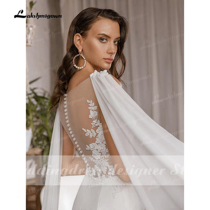 NumberSea Simple Boho Mermaid Wedding Dresses with Cap Sleeveless Scoop Neck Satin Elegant Lace Appliques Bridal Gowns vestido de novia