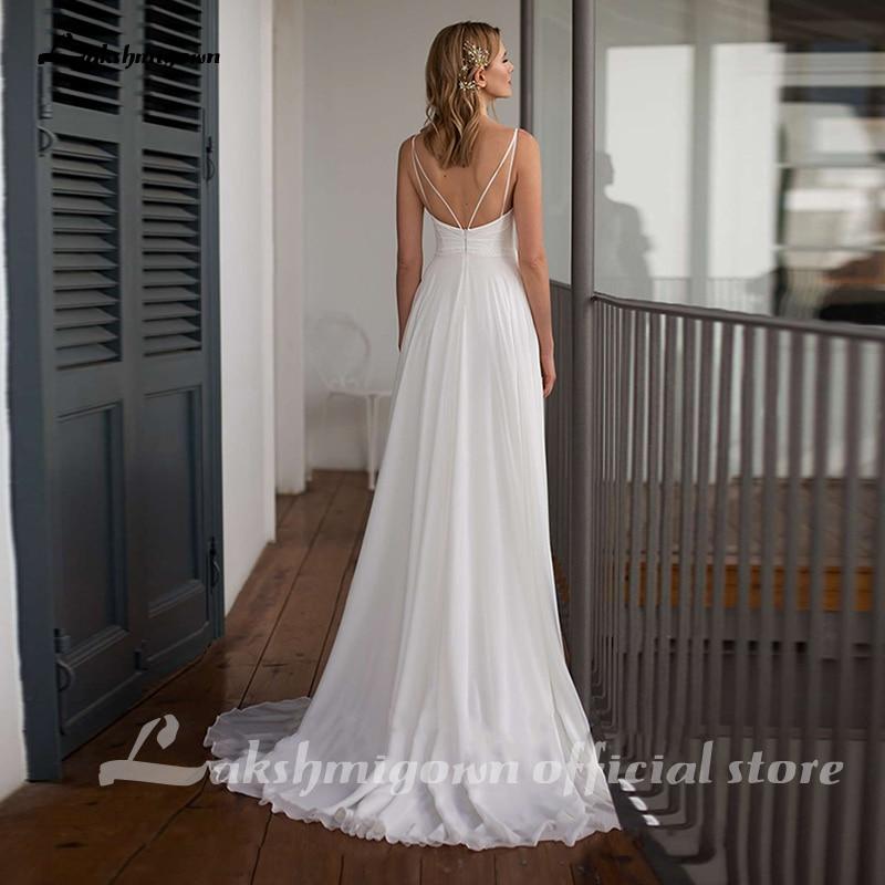 NumberSea Simple Chiffon Wedding Dress Spaghetti Straps V Neck