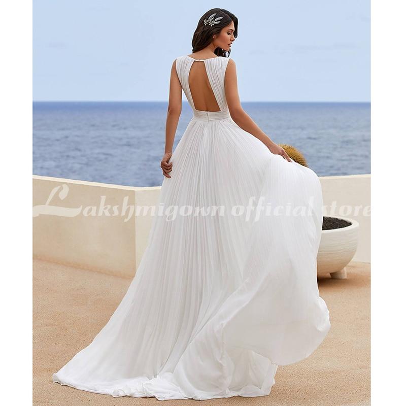 NumberSea Simple Chiffon Wedding Dress With Pleats V-Neck Simple