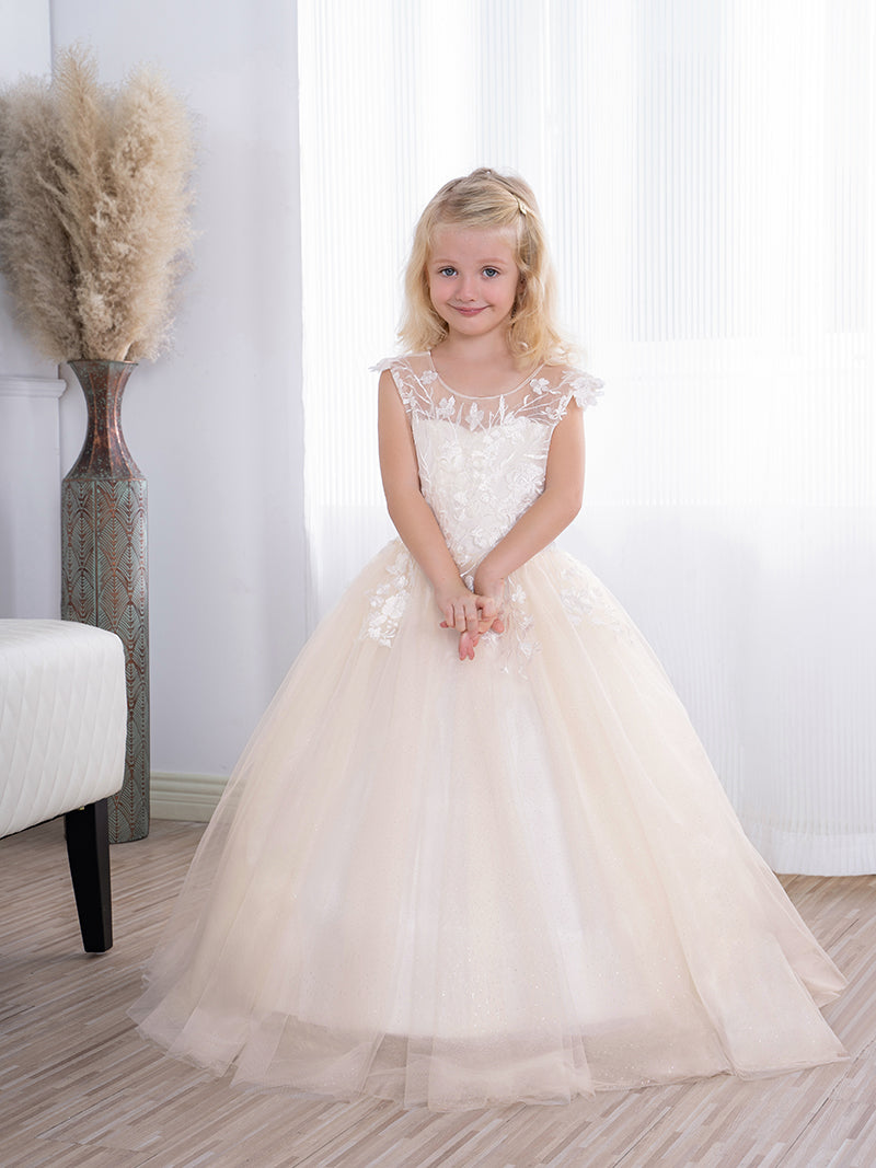 Simple Long A-line Tulle Flower Girl Dresses with Appliques Lace