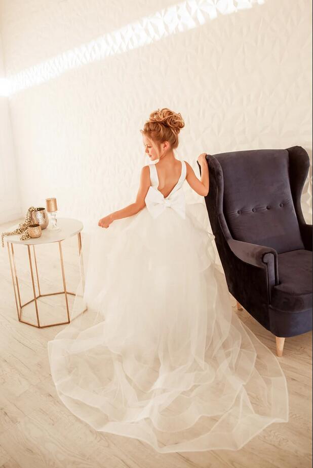 Simple Long A-line Tulle Sleeveless Flower Girl Dresses