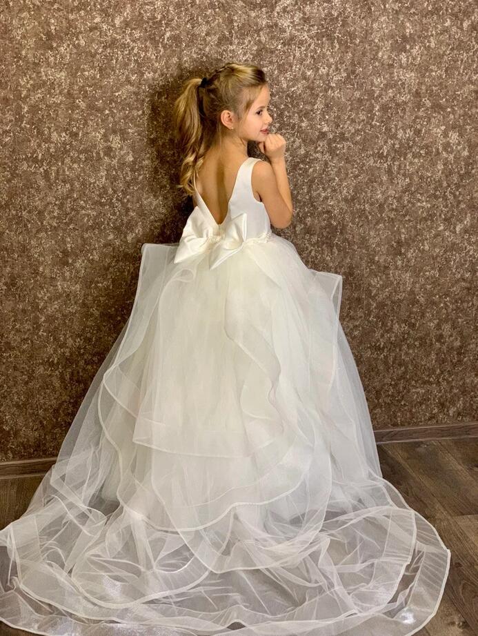 Simple Long A-line Tulle Sleeveless Flower Girl Dresses