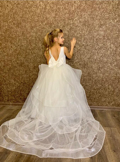 Simple Long A-line Tulle Sleeveless Flower Girl Dresses