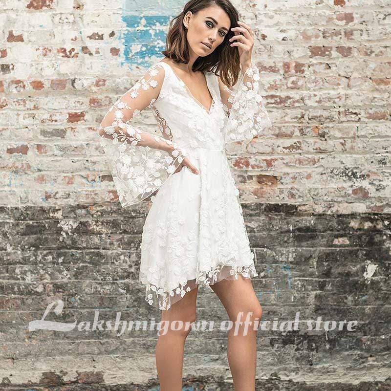 NumberSea Simple New A-Line Lace Short Knee Length Sheer Wedding Dresses