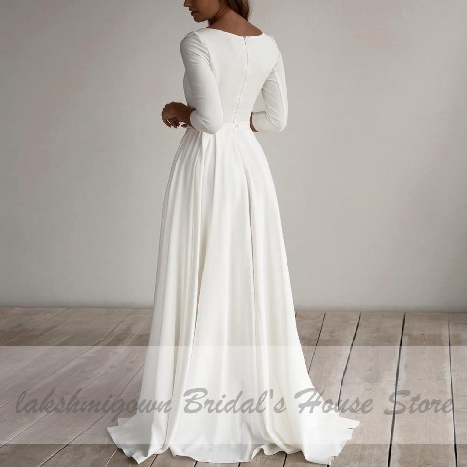 NumberSea Simple Satin Wedding Dress A Line 3/4 sleeves Beach