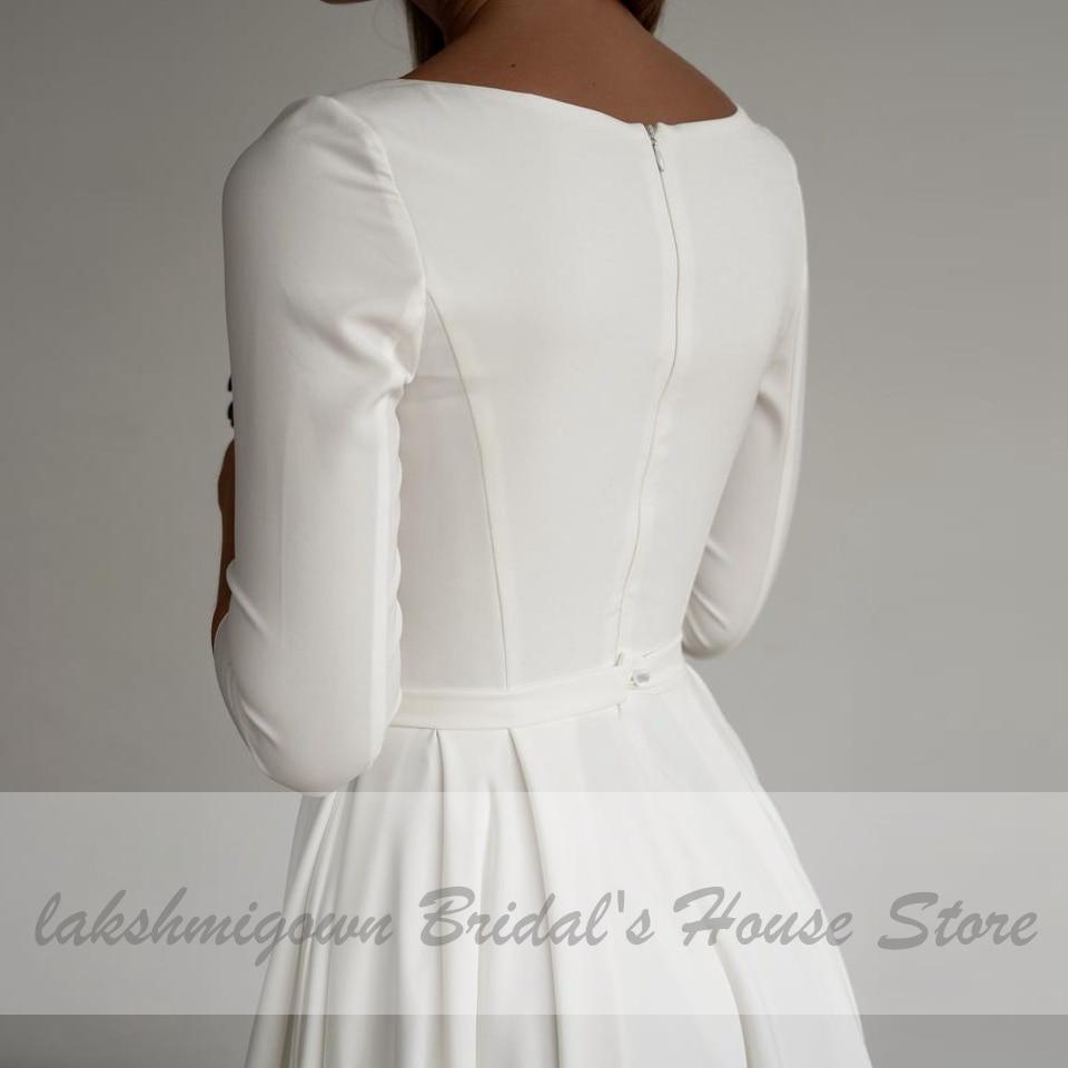 NumberSea Simple Satin Wedding Dress A Line 3/4 sleeves Beach