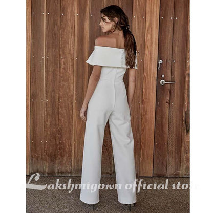 NumberSea Simple Satin Wedding Dresses Jumpsuits Off The Shoulder