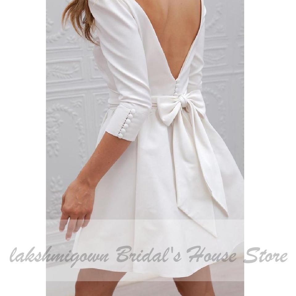 NumberSea Simple Short Beach Wedding Dress with Sleeves