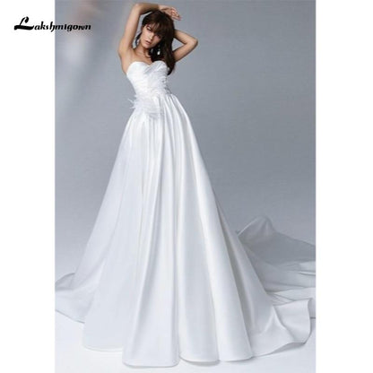 NumberSea Simple Strapless Sweetheart A-Line Wedding Dresses