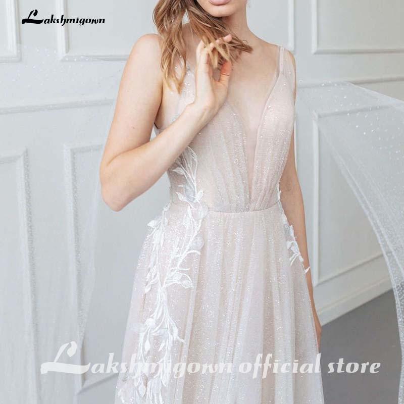 NumberSea Simple Wedding Dress Spaghetti Straps Floor Length Lace