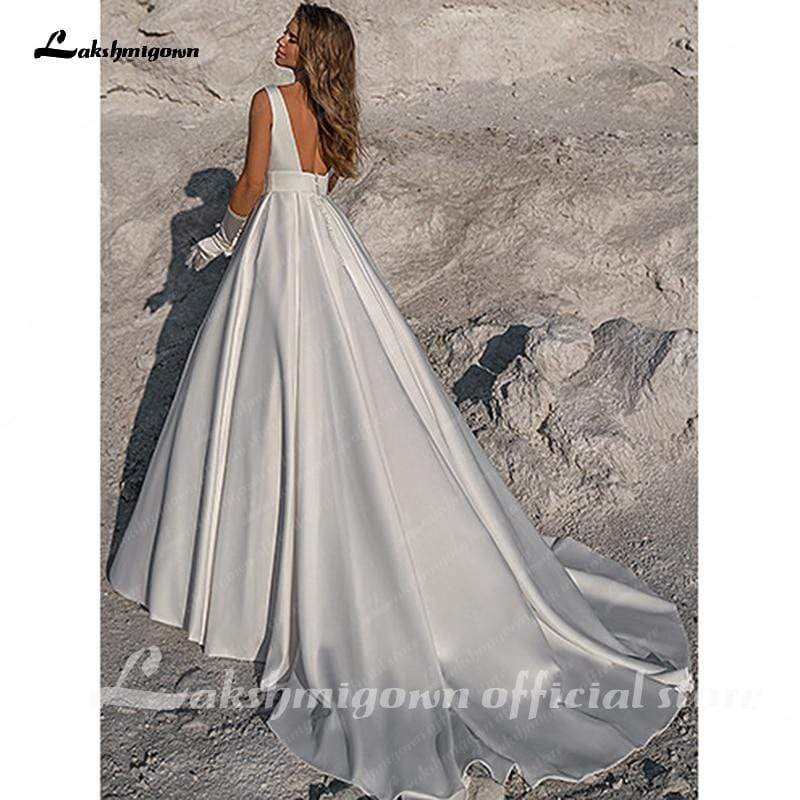 NumberSea Simple White Satin Wedding Dress A Line