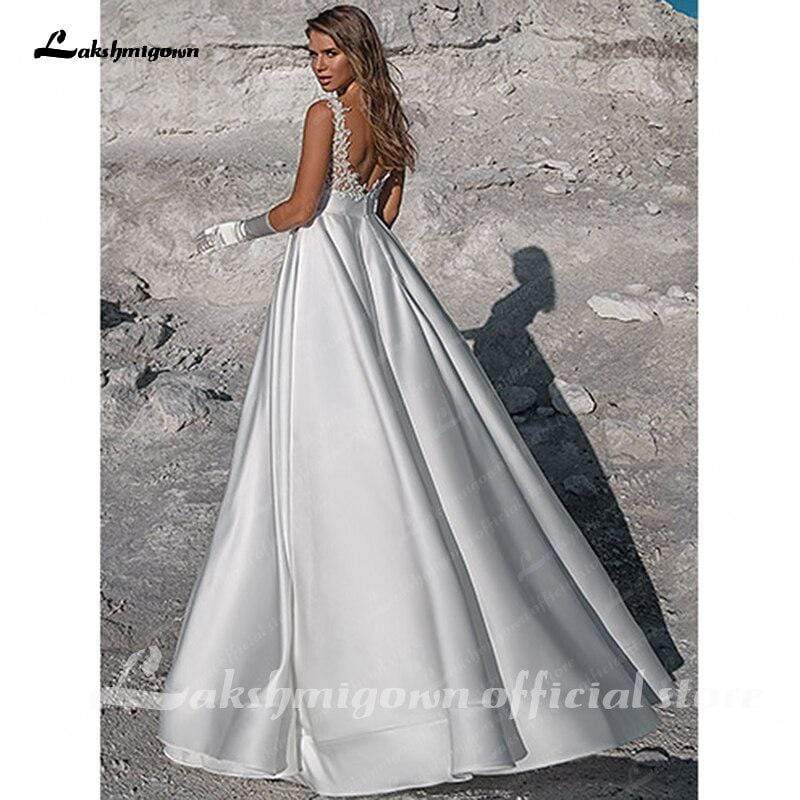 NumberSea Simple White Satin Wedding Dress A Line Bride Gowns