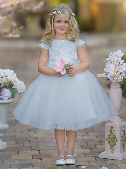 Satin Tulle Tea-length Ivory First Communion Flower Girl Dress