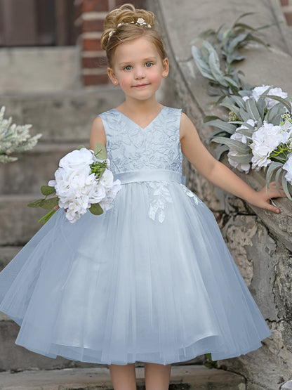 Sleeveless Lace Tulle Knee Length Flower Girl Dress